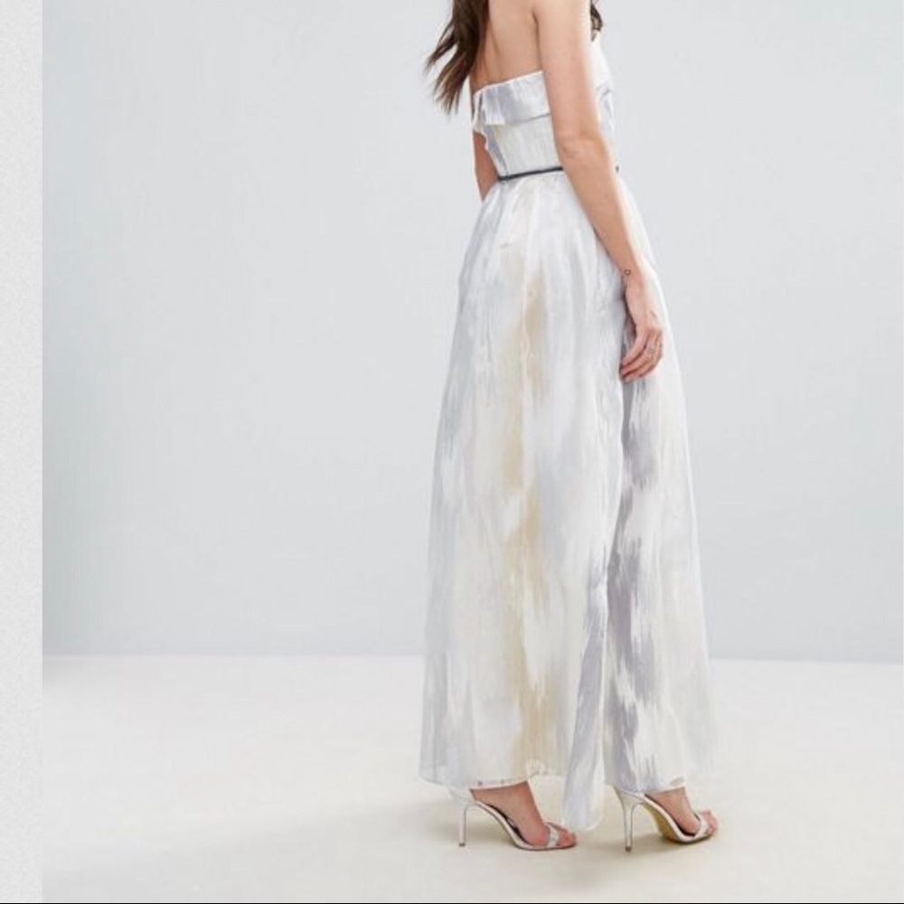 Little Mistress metallic organza strapless dress